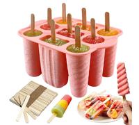 Moules à sucettes glacées, moule à 9 cavités avec 50 bâtons en bois, moules à glace en silicone faits maison sans BPA pour enfants été bricolage maison cuisine (rose)