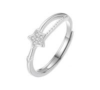 Moules Anneaux Adjustable Ring Cubic Zirconia Star Open Statement Finger Rings Promise Dainty Jewelry For Women Girls Bague Porte-bijoux Bagues (Silver, One Size)