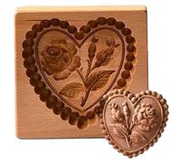 Moules de biscuits en bois, 10x10x2cm 3D Course de biscuits à coeur fleur en bois sculptée, moule à cuisson biscuit artisanal, outils cuisson pour l'Halloween Christmas