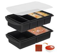 Moules de congélation en silicone avec couvercle, lot 2 et 4 compartiments - bac gradué 125-500 ml pour soupe, sauces et meal prep, sans BPA, empilable (noir)