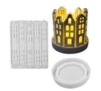 Moules de moulage de résine époxy, moule en résine pour bougeoir,Moule de bougeoir en silicone pour maison - Moules de résine pour bougeoir doux Moule de mur de maison pour résine, cem