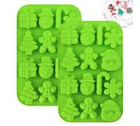Moules de silicone de Noël 2pcs 14 cavités 7 styles moules chocolat Noël avec arbre/neige/santa/neige/canne bonbons/homme en pain d'épice pour cuisson
