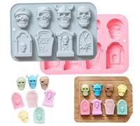 Moules de silicone d'Halloween 2pcs 8 cavity Cavity Food Grade-Freestone Skull Moule de crâne