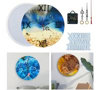 Moules en résine époxy - 27/37 cm - Cadran rond - Chiffres romains - Moule en silicone avec mouvement d'horloge - Horloge murale - Kit de moule en silicone pour bricolage, artisanat, décoration