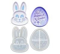Moules en résine - Moulage en forme de lapin, outils en silicone pour œufs de Pâques, création de plaques de rangement de bijoux, artisanat de table fait maison, fournitures de loisirs créatifs, lot