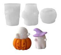 Moules en silicone, citrouille, décoration d'Halloween, plâtre pour couler, citrouille, bougie, fantômes, décoration en plâtre, moule en résine époxy pour plâtre et artisanat (A+B+C)