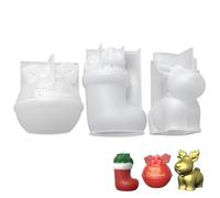 Moules en Silicone de Noël 3 pièces 3D chaussette de cloche d'élan moules noël antiadhésifs imperméables bricolage moule à savon bougie réutilisable pour la décoration fête en résine