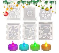Moules en silicone de Noël | 6 moules pour lanternes en résine avec motifs | avec 4 bougies, décoration de fête pour travaux manuels intérieur et extérieur pour adultes fêtes de vacances - Projet