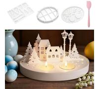 Moules en silicone de Noël, Ensemble de bougeoirs avec réverbère, maisons, arbres et spatule, moule maison en silicone pour plâtre, résine, cire, béton, décoration de Noël DIY
