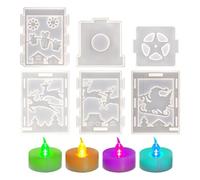 Moules En Silicone De Noël - Lot de 6 Moules en Silicone à Motifs de Noël,Moule Réutilisable avec 4 Bougies pour Artisans Débutants et Adultes Amateurs de Cire et Plâtre | Pour Adultes Débutants Entho