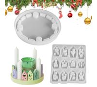 Moules en Silicone de Noël Réutilisable avec Base | Moules En Résine Pour Bougeoirs Maison Noël Pour Cire Plâtre Porte Bougie Bureau Table Fête Décorations École Bureau Arts Et