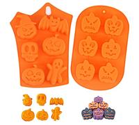 Moules en Silicone d'Halloween,Moules à Chocolat d'Halloween, Citrouille, Crâne,Chapeau de Sorcière, Moule à Motif Fantôme, Adaptés au Pudding à la gelée de Bonbons, Gâteau au Muffin(Orange)