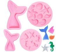 Moules En Silicone En Forme De Sirène, 4 Pcs Moules En Silicone Thème Marin, Moule Coquillage, Décoration De Fondant De Gâteau De Sirène, Moulle à Fondant Pour Chocolat, Gelée, Bonbons, Cuisson