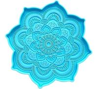 Moules en silicone en résine époxy bleue - Dessous de verre mandala en résine époxy - Plateau de fleurs - Moule en silicone pour loisirs créatifs, décoration d'intérieur, fournitures de sculpture