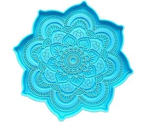 Moules en silicone en résine époxy bleue - Dessous de verre mandala en résine époxy - Plateau de fleurs - Moule en silicone pour loisirs créatifs, décoration d'intérieur, fournitures de sculpture