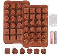 Moules en Silicone Fleurs/Ronds - 2 Moules à Chocolat, Moule Flexible pour Bonbons Gélifiés avec 100 Attaches Zip, Moules 3d Pour Cupcakes, Moule à Chocolat Antiadhésif, pour la Saint-Valentin
