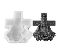 Moules en silicone - Moule en silicone - Motif Noël Jésus avec fleur - Moules en silicone - Moule à bougie 3D - Moules en plâtre pour le bricolage du savon, du plâtre (A)