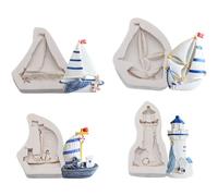 moules en silicone, Pack of 4 Ocean Sailing Ship Lighthouse Silicone Fondant Molds for Candy Chocolate