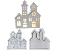 Moules en silicone pour bricolage maison de Noël silicone pour cloison | Une paire de moules en forme de construction pour Noël maison décoration salon chambre fête fête anniversaire et