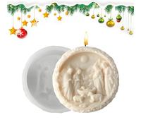 Moules en silicone pour crèche de Noël - Moule rond 3D en silicone pour bougie de Noël, 10,8 x 10,8 x 2,7 cm, outil de cuisson facile à démouler | Résine, plâtre, gypse, chocolat fondant pour