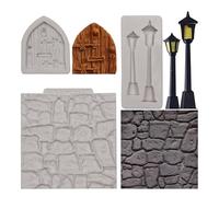 Moules en silicone pour décoration de gâteau en forme de jardin féerique, structure de brique, moule à fondant, porte lampadaire de rue, moules à chocolat pour décoration de gâteau artisanal