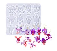 Moules en silicone pour Halloween | Moule à boucles d'oreilles en forme de crâne avec trous - Moule réutilisable, outil d'artisanat effrayant pour la fabrication de bijoux, projet d'art en résine
