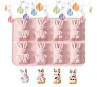 Moules En Silicone Pour Lapin De Pâques - Moules À Chocolat De Pâques Résistants À La Chaleur | Moule De Cuisson En Silicone Lapin 3D À 8 Cavités Pour Gâteau, Savon Glacé, Bougie, Biscuits (Rosa)