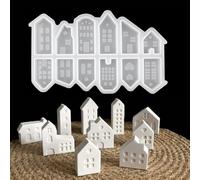Moules en silicone pour maisons, 12 moules en silicone, pour verser avec plâtre, mini maisons, béton créatif, cire, poudre de coulée, moule maison