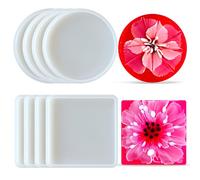 Midnadiy Moules en Silicone pour sous-Verres en Résine, Ciment, Plâtre, Terrazzo, Moules d'Artisanat DIY, Plateau à Bougies, Cadeaux de Décoration Intérieure (Rond + carré)