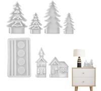 Moules pour bougies de Noël, moule pour arbre de Noël,Moules à savon de 7 pièces - Moule à biscuits de noël 3D, maisons, arbres de noël, outils de fabrication de bonbons pour boulangerie à domici
