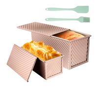 Moules pour la pâte à pain,Lot de 2 moules à pain grillé avec couvercle,Assiette à Gâteau Rectangulaire,En aluminium et acier inoxydable,ideal pour Faire des Baguettes et des Brownies à Sandwich
