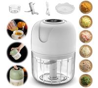 Moulin à ail électrique rechargeable par USB, hachoir électrique portable pour légumes, gingembre, piment, fruits, viande (250 ml, blanc)
