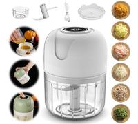 Moulin à ail électrique rechargeable par USB, hachoir électrique portable pour légumes, gingembre, piment, fruits, viande (100 ml, blanc)
