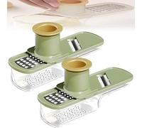 Moulin à ail multifonction, mini-trancheuse avec récipient, râpe et gingembre 3 en 1 protège-main, facile nettoyer for la cuisine(Green*2)