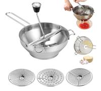 Moulin à Aliments avec 3 disques de meulage 4pcs / Ensemble 19 cm / 7,48 Pouces en Acier Inoxydable Manuel de Cuisine Lavable pour la Cuisine de Cuisine pour la purée de Pommes de Terre à Sauce tomat