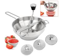 Moulin à aliments en acier inoxydable - Presse-purée avec 3 plaques de hachage interchangeables - Broyeur manuel - Moulin de cuisine pour mixer, tamiser les fruits