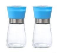 Moulin à aliments manuel compact avec tête de meulage en acier inoxydable et corps en verre transparent pour plan de travail de cuisine (un court bleu)