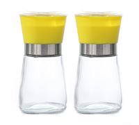 Moulin à aliments portable en acier inoxydable avec récipient en verre, opération manuelle pour moudre les épices, les grains de café et les herbes, résistant à la rouille et (jaune court)