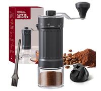 Moulin à Café Manuel avec Broyeur en Céramique, avec poignée Pliante et Niveau de Mouture Réglable, Broyeur Cafe Grain Manuel,Moulin a Café Inox avec Récipient en Verre pour Espresso et French Press