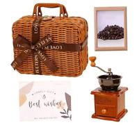 Moulin à café manuel vintage avec panier et cartes en rotin, moulin à manivelle rétro pour les amateurs de café, ensemble de Noël réfléchi (A)