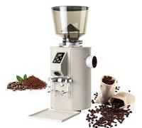 Moulin à café professionnel 350 W, meule plate en acier inoxydable de 64 mm, broyeur électrique for grains de café de 453 g, double dosage(Beige)