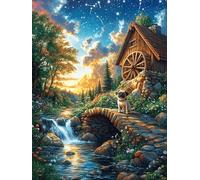Moulin à eau dans la forêt magique 1000 Pièces Puzzle Personne Âgée En Carton Anti-Déchirure Conte de fées animal magique Facile Débutant Anti-Stress Thérapie Occupationnelle Cadeau Anniversaire Pas C