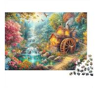 Moulin à Eau par Un Courant en Cascade Puzzle De 1000 Pièces Cottage enchanté Jeu Éducatif Classique pour Le Temps des Puzzles en Famille 70x50cm/1000pcs