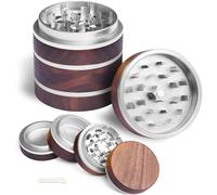 Moulin à Épices 4 Pièces en Noyer avec Filtre à Pollen, Grinder Acier Inoxydable et Couvercle Magnétique, CNC pour Herbes Sèches, 63mm, Design Portable et Facile à Nettoyer