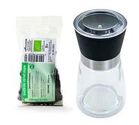 Moulin à épices en verre et céramique + baies de genévrier bio