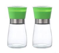 Moulin à épices manuel en acier inoxydable avec récipient en verre pour sel, poivre et grains de café, outil de broyage de cuisine compact (plastique vert)