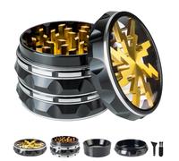 Moulin à herbes en alliage d'aluminium avec couvercle transparent et noir doré 2,5 à 4 pièces