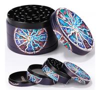 Moulin à herbes en métal avec grattoir à pollen - 63 mm - En alliage de zinc - Avec dents tranchantes - 2 pièces - Avec grattoir - Solaire