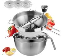 Moulin à légumes en acier inoxydable avec 3 tamis - Avec bol gourmet - Pour confitures, purées, soupes, sauces et aliments pour bébé - Bol mélangeur multifonction