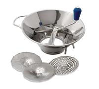 LOUIS TELLIER - Moulin à Légumes Manuel en Inox - Professionnel - 3 Grilles Incluses - Productivité (1,5 kg/minute) - Soupes, Purée, Compotes, Coulis - Robuste - 31x31x25cm - Fabriqué en France